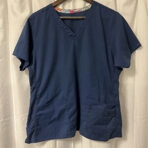 Vera Bradley Navy V Neck Short Sleeve Scrub Top‎ Shirt Hospital Women Size Large